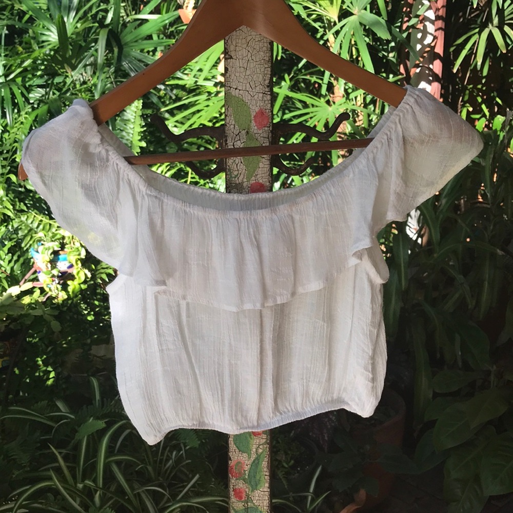 White Ruffle Linen Crop Top